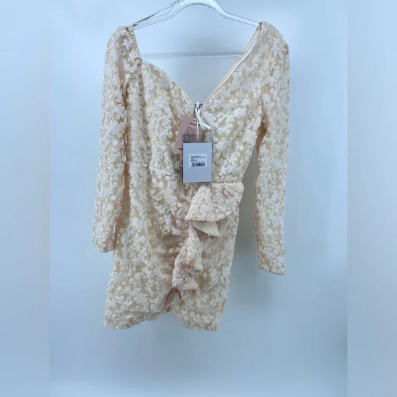 NWT Self-Portrait Sequin Ruffle Mini Dress Ivory White Size 6 - Picture 3 of 16